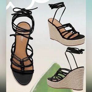 Lisa Vicky Gaze Black‎ Espadrille Wedges with Strappy Design NIB - 9